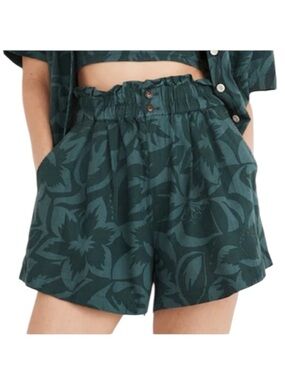 Madewell Linen-Blend Pull-On Paperbag Shorts in Tropicale Floral Small Green